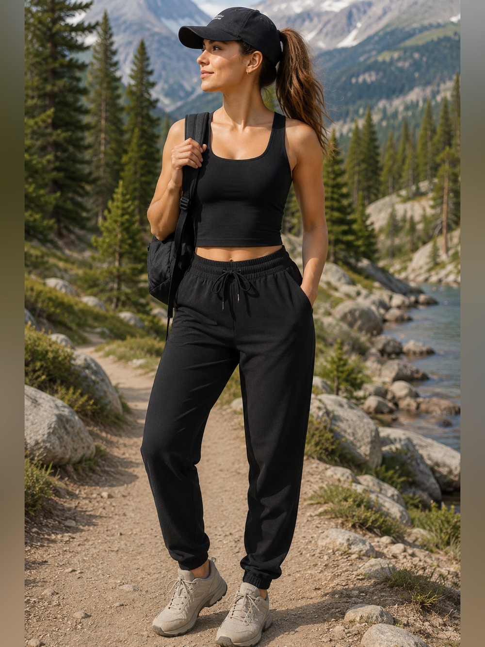 Nautica NAVTECH Women's Active Black Drawstring Quick Dry Jogger Pants L